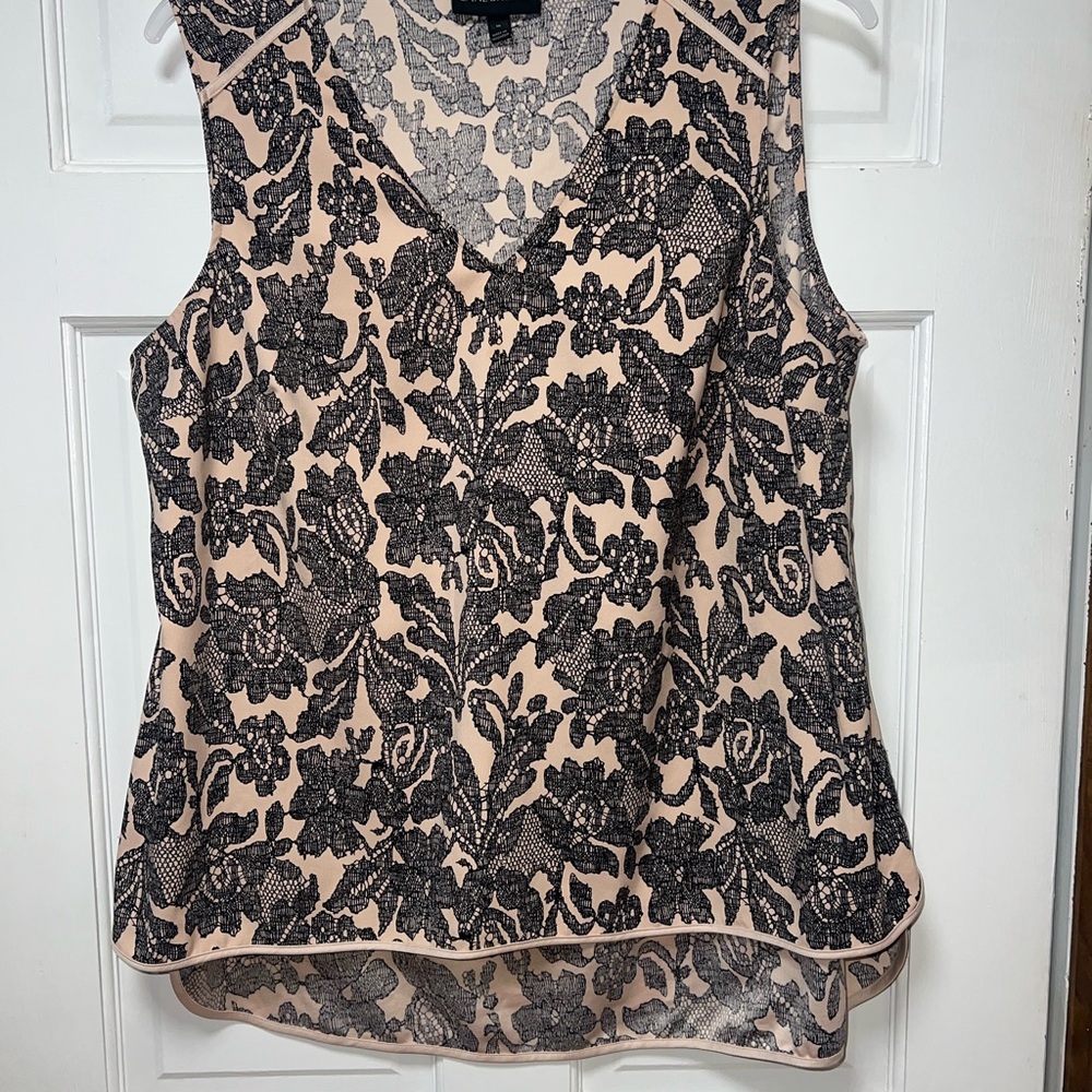 Lane Bryant 16 Sleeveless V-Neck Lace Overlay Top - Black on Blush